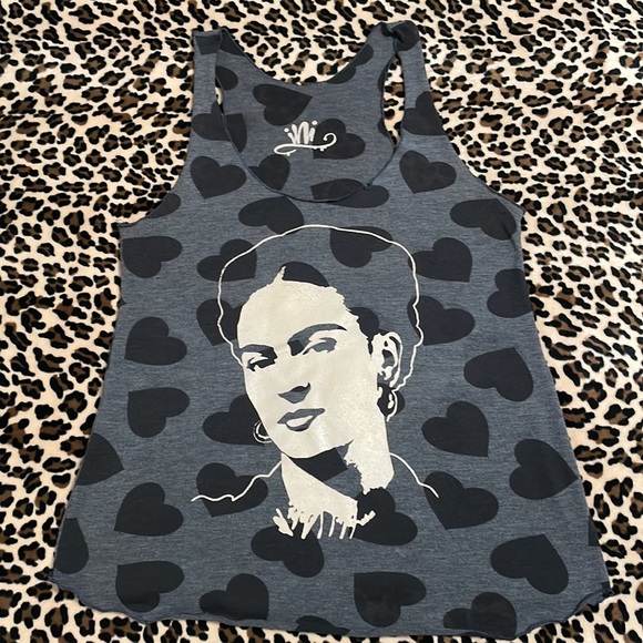 FRIDA KAHLO Tank Top Stretch Heart Grey Large Handmade Heart Mexican Latinx LA - Picture 2 of 13